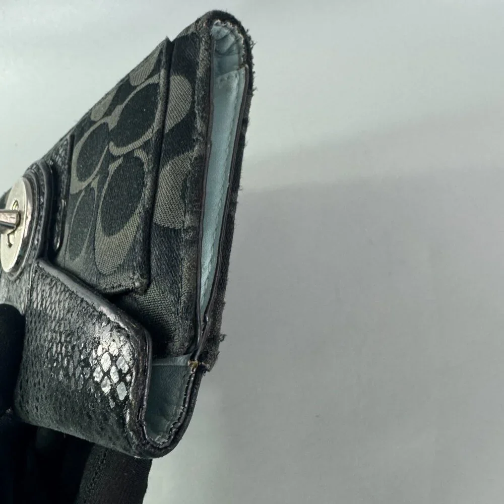 Coach Signature Black Canvas Snakeskin Printed Turn-Lock Long Wallet - Picture 13 of 13